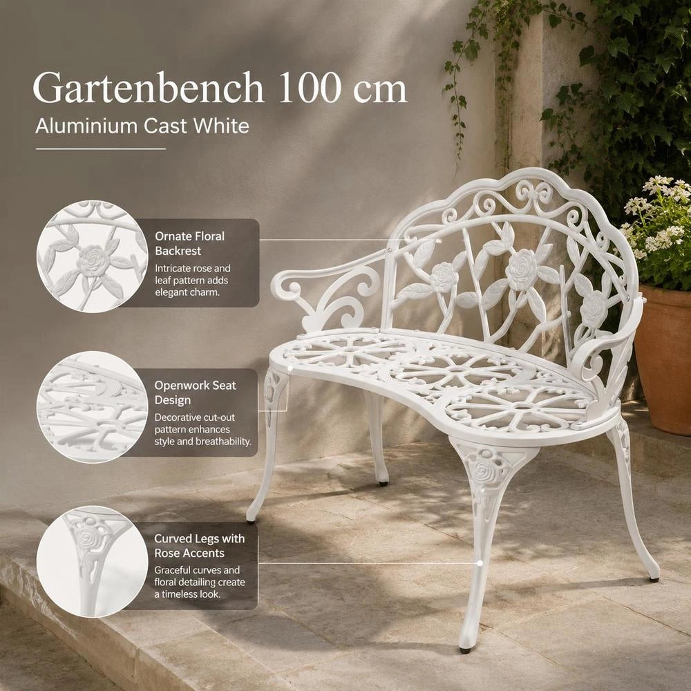 Garden Bench 100 Cm Cast Aluminum White