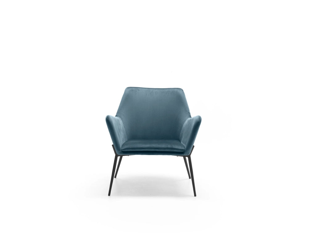 Poltrona Gin in Velluto Blu con Struttura in Metallo Nero Opaco - Design Moderno e Contemporaneo per Area Living 70x71,5x79 cm