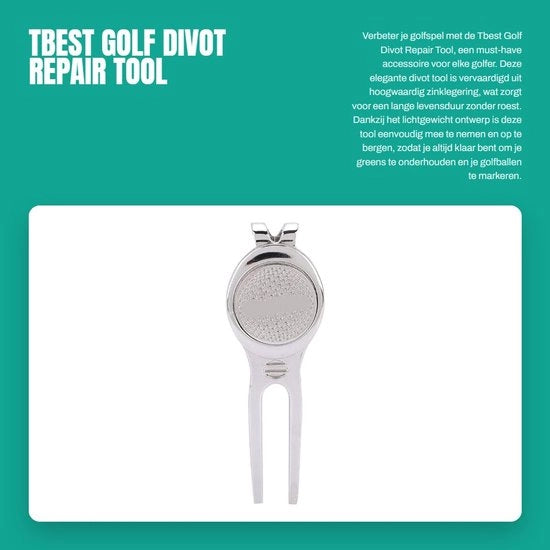 Strumento per divot - Zinklegering di alta qualità - Leggero - Antiscivolo - Marcatori magnetici - Duraturo - Dimensioni 65 x 28,5 x 9 mm - Accessorio da golf