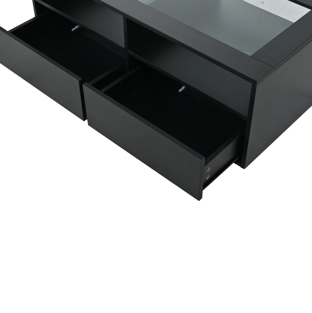 Tavolino da caff¨¨ 100x50x35 cm con LED, vetro temperato e 2 cassetti nero