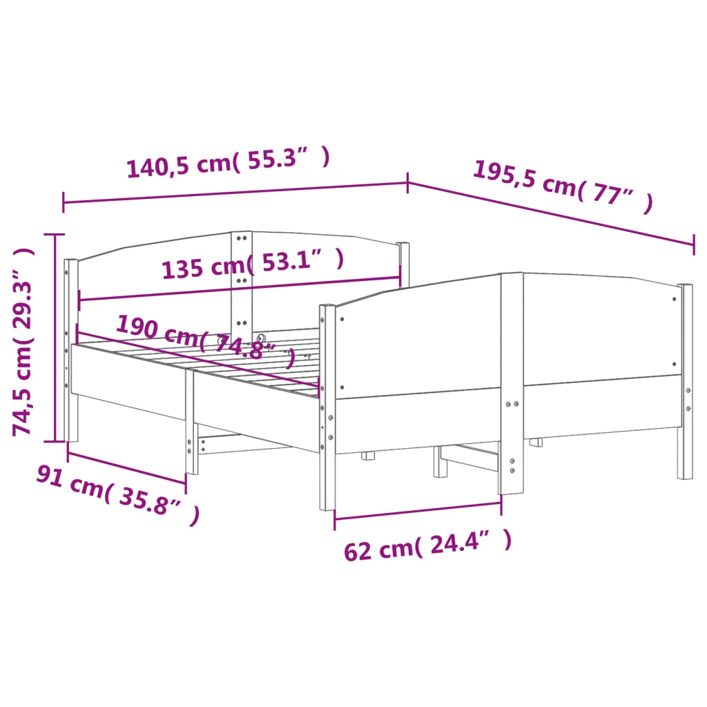 Letto senza Materasso-Struttura Letto Marrone Cera 135x190 cm in Legno di Pino 141776