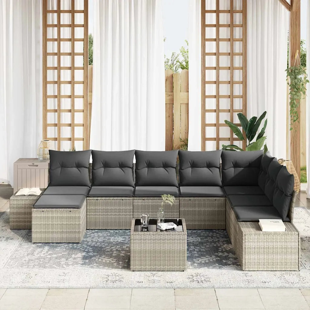 Set Divano da Giardino 9 pcs Grigio chiaro polyrattan 3347192