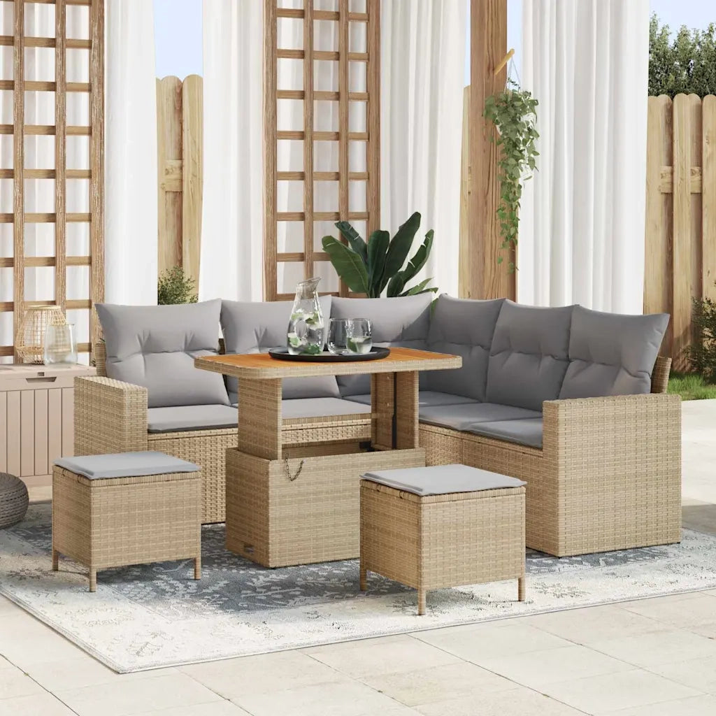 Set Divano da Giardino 8 pcs Beige polyrattan