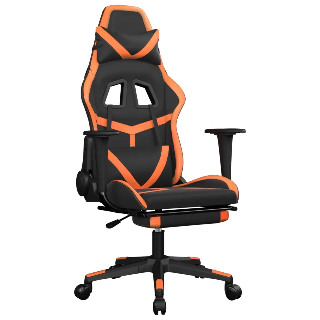 Sedia Gaming | Sedia da e-sports Massaggio Poggiapiedi Nero e Arancione Similpelle