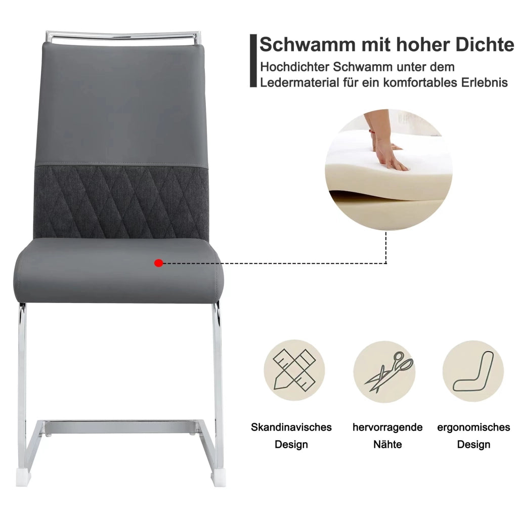 Set di 6 Sedie da Pranzo Moderne con Schienale in PU e Lino, Seduta Imbottita e Design Ergonomico, Colore Grigio