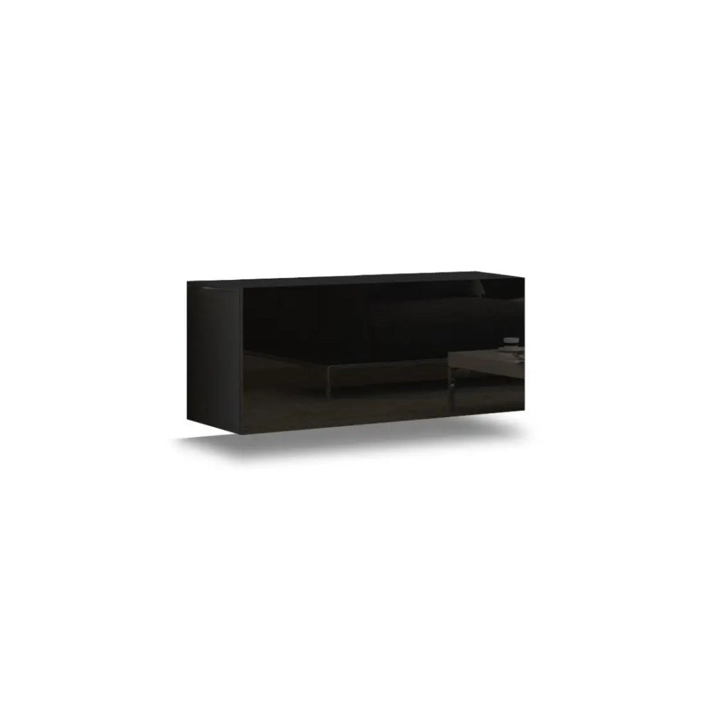 Set di mobili da soggiorno neri sospesi collezione CEPTO I 240cm, 8 porte, 6 scaffali, led