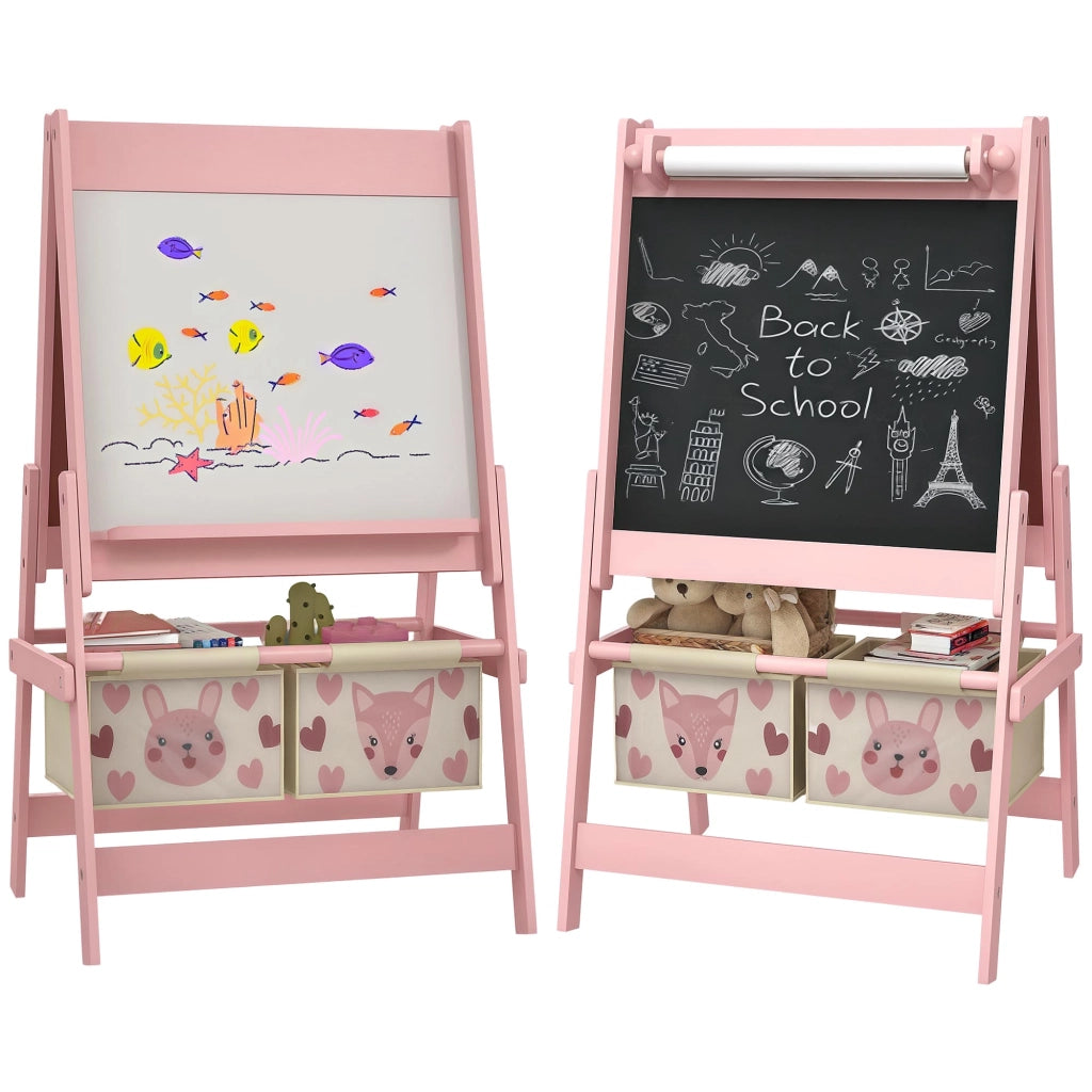 Cavalletto lavagna doppia faccia con rullo carta e 2 cestini ¨C Minimal ¨C 54x46,5x93 cm rosa