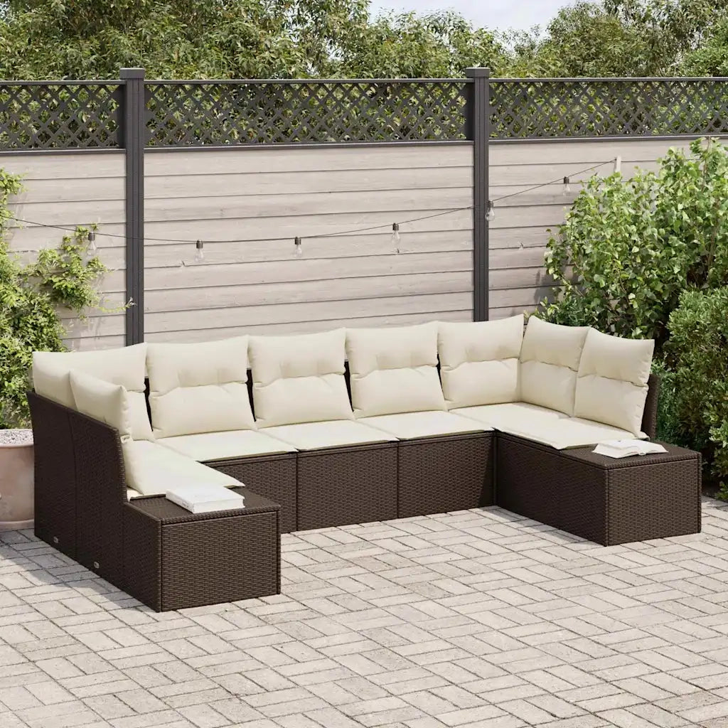 Set Divano da Giardino 7 pcs Marrone e Crema Poly Rattan 3355877