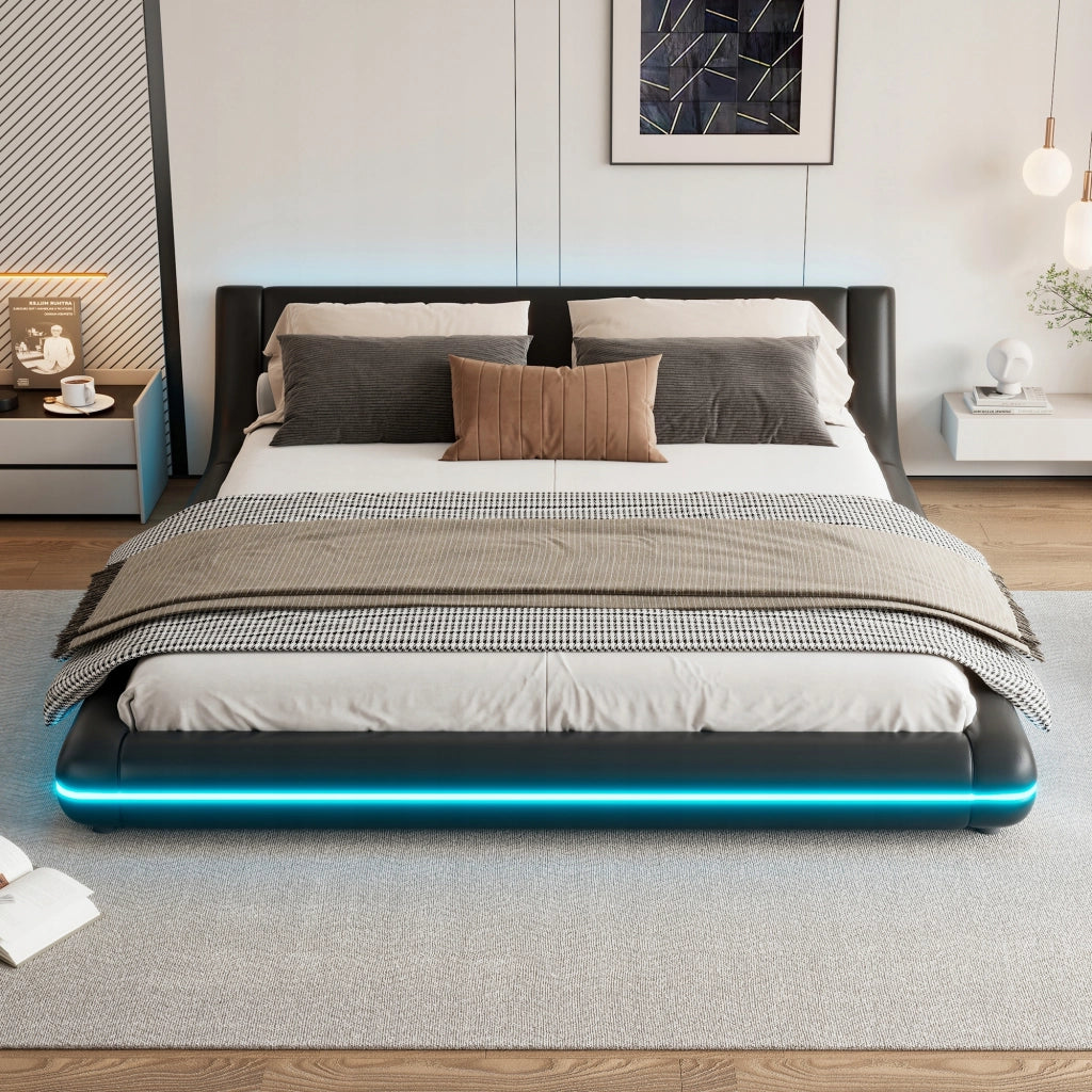Letto basso - Xylo - 160x200 - Nero - Luci LED