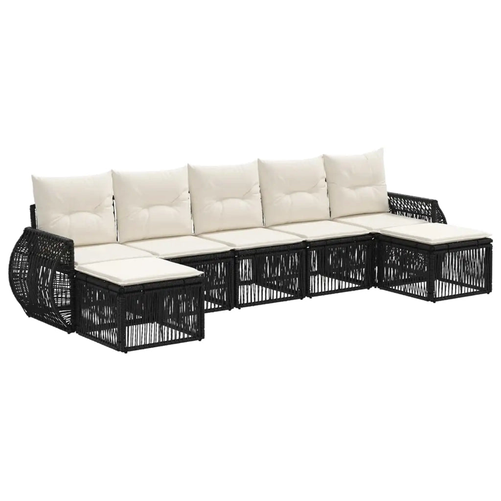 Set Divano da Giardino 7 pz Nero e Bianco Crema polyrattan 3435502