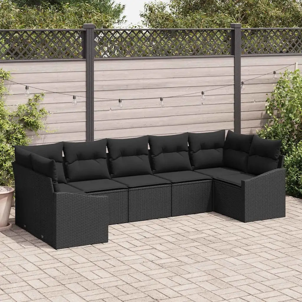 Set di divani con cuscino 7 pcs Nero polyrattan 3346873