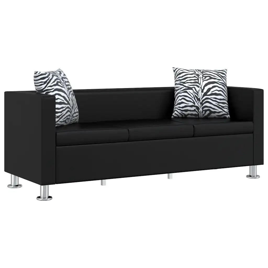 Divano a 3 Posti in Similpelle Nero 242208