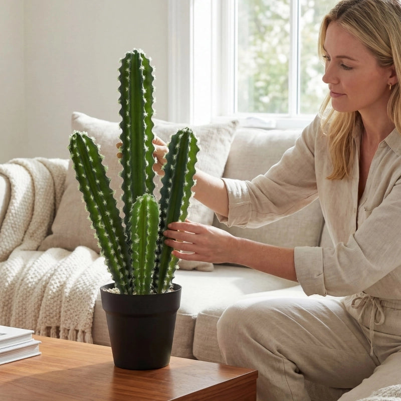 Cactus artificiale in vaso decorativo verde in plastica per soggiorno ufficio e ingresso Ø 13 × 53 H cm