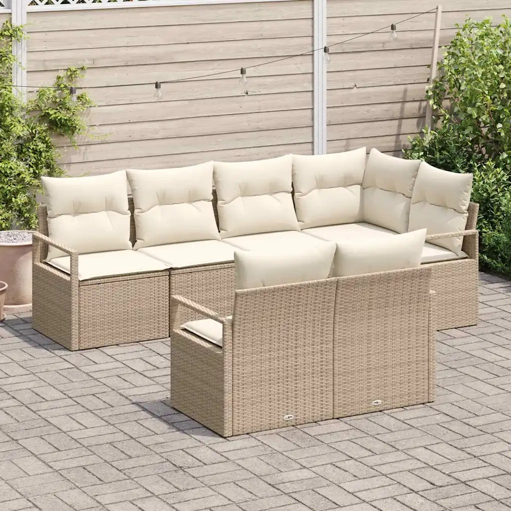 Set Divano da Giardino 7 pcs Beige e Bianco polyrattan