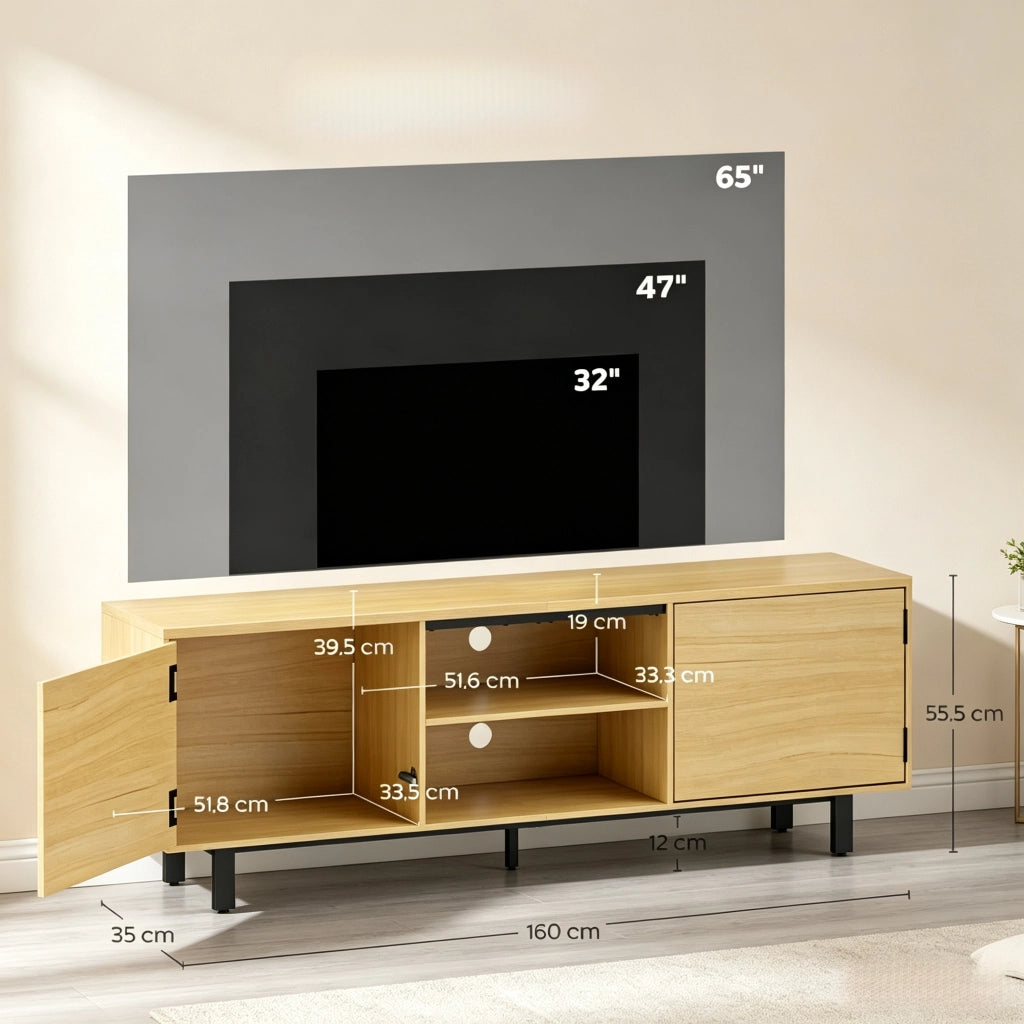Mobile TV 160x35x55.5 cm con ante a pressione in pannello truciolare e metallo naturale e nero