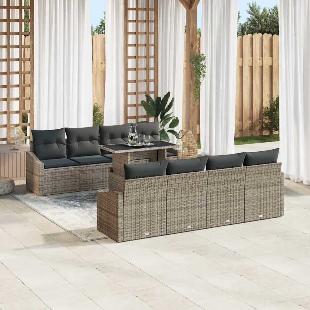Set Divano da Giardino con cuscino 9 pcs Grigio polyrattan