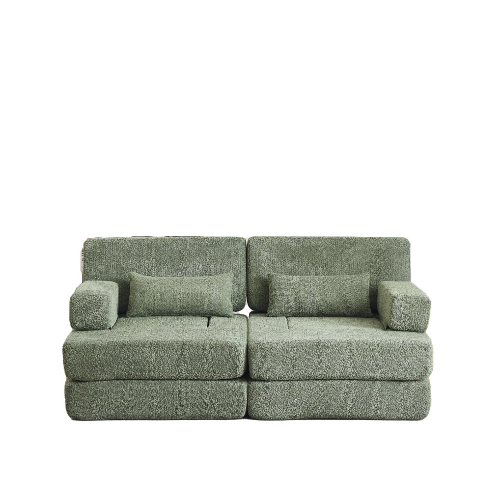 Divano Letto Modulare 2 in 1 Pieghevole in Ciniglia Verde per Soggiorno Camera da Letto e Ufficio