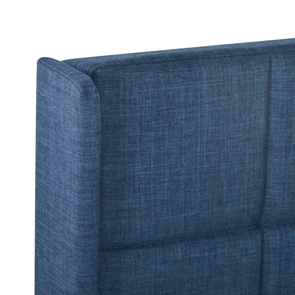 Letto imbottito in lino blu con doghe, 140x200 cm