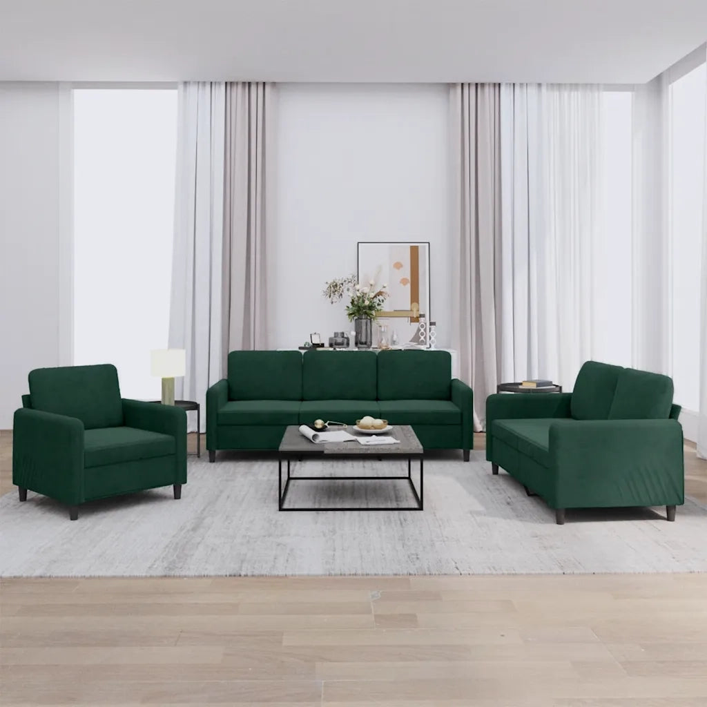 Set di Divani 3 pz Verde Scuro in Velluto