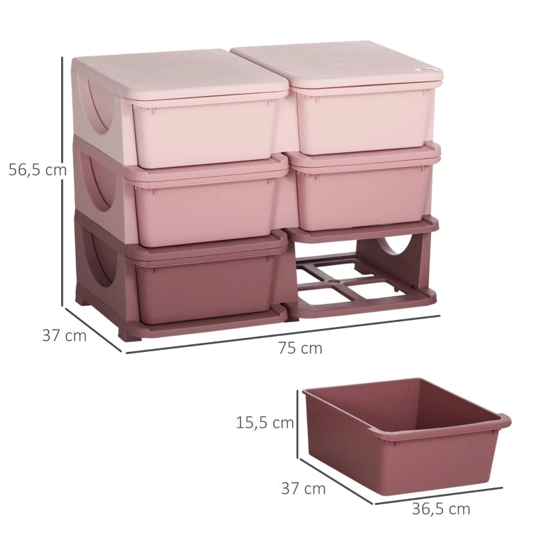 Mobile contenitore per bambini rosa con 6 cassetti