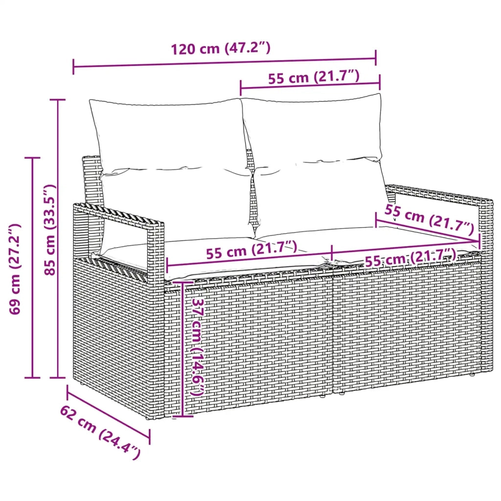 Set Divano da Giardino con cuscino 7 pcs Nero polyrattan