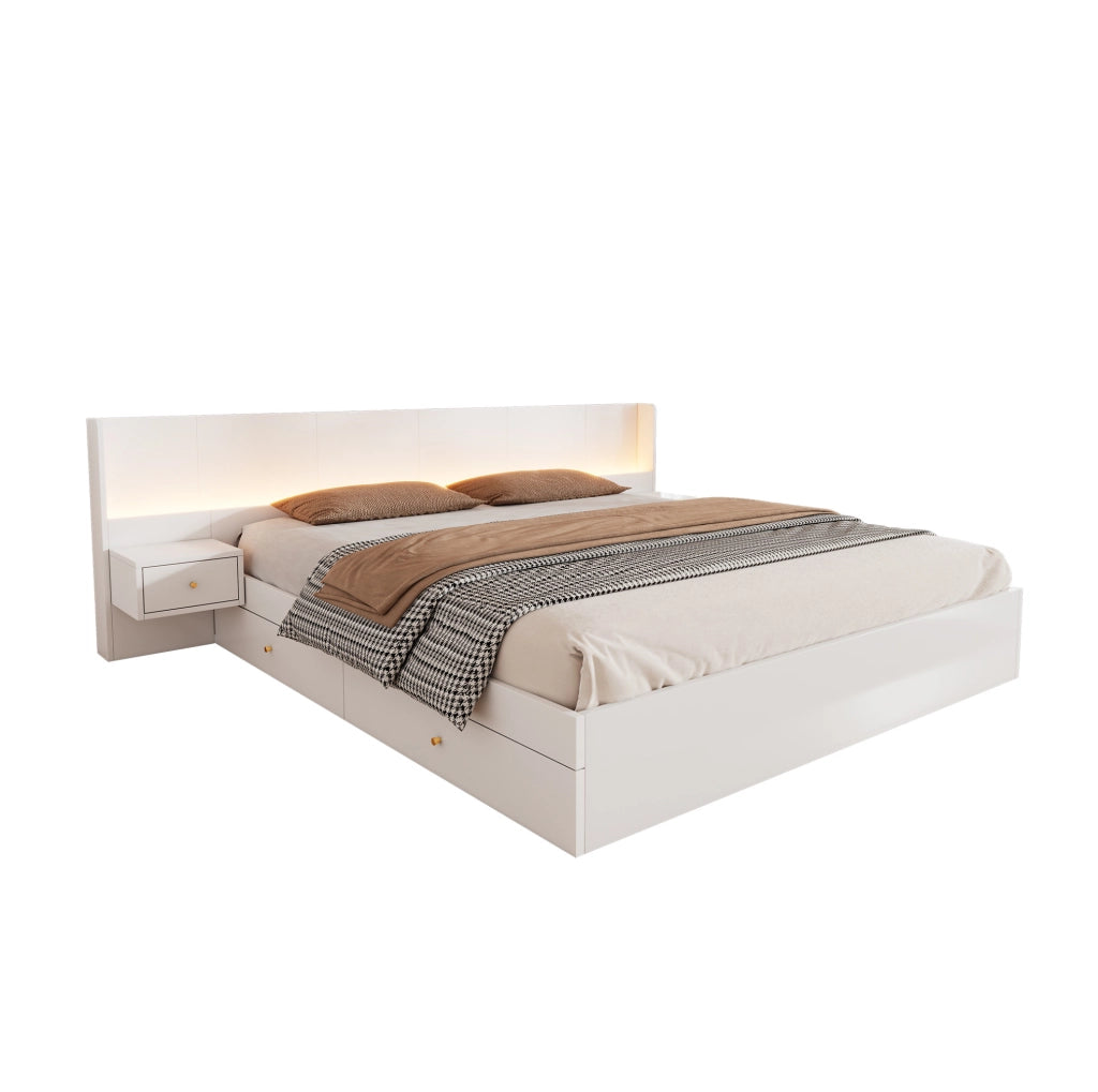 Letto matrimoniale 180x200 cm con LED, USB e cassetti