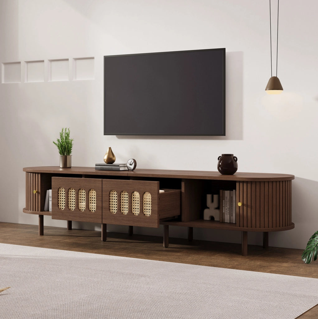 Mobile TV 180 x 40 x 40 cm in MDF color noce con contenitore e 2 cassetti