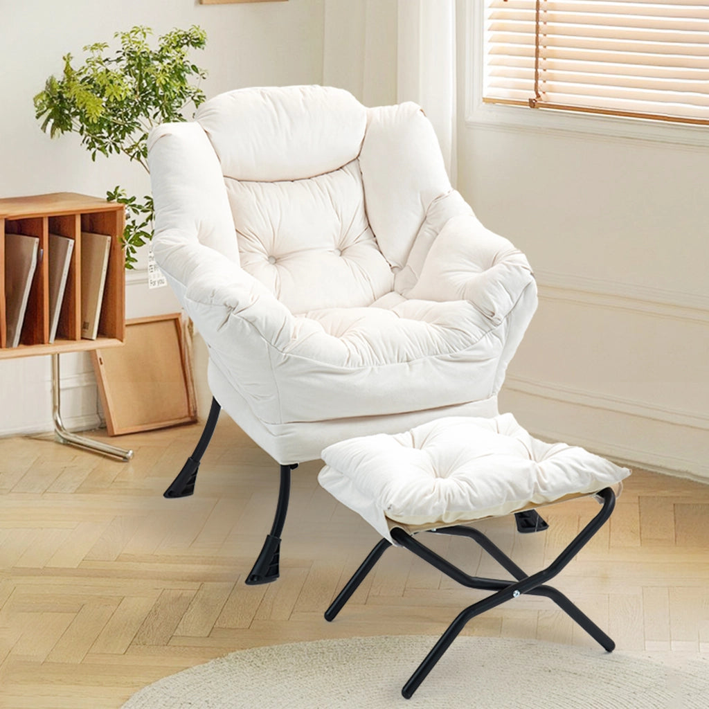 Poltrona relax ULEVR con supporto per il collo, imbottitura in schiuma e rivestimento sfoderabile, bianco crema
