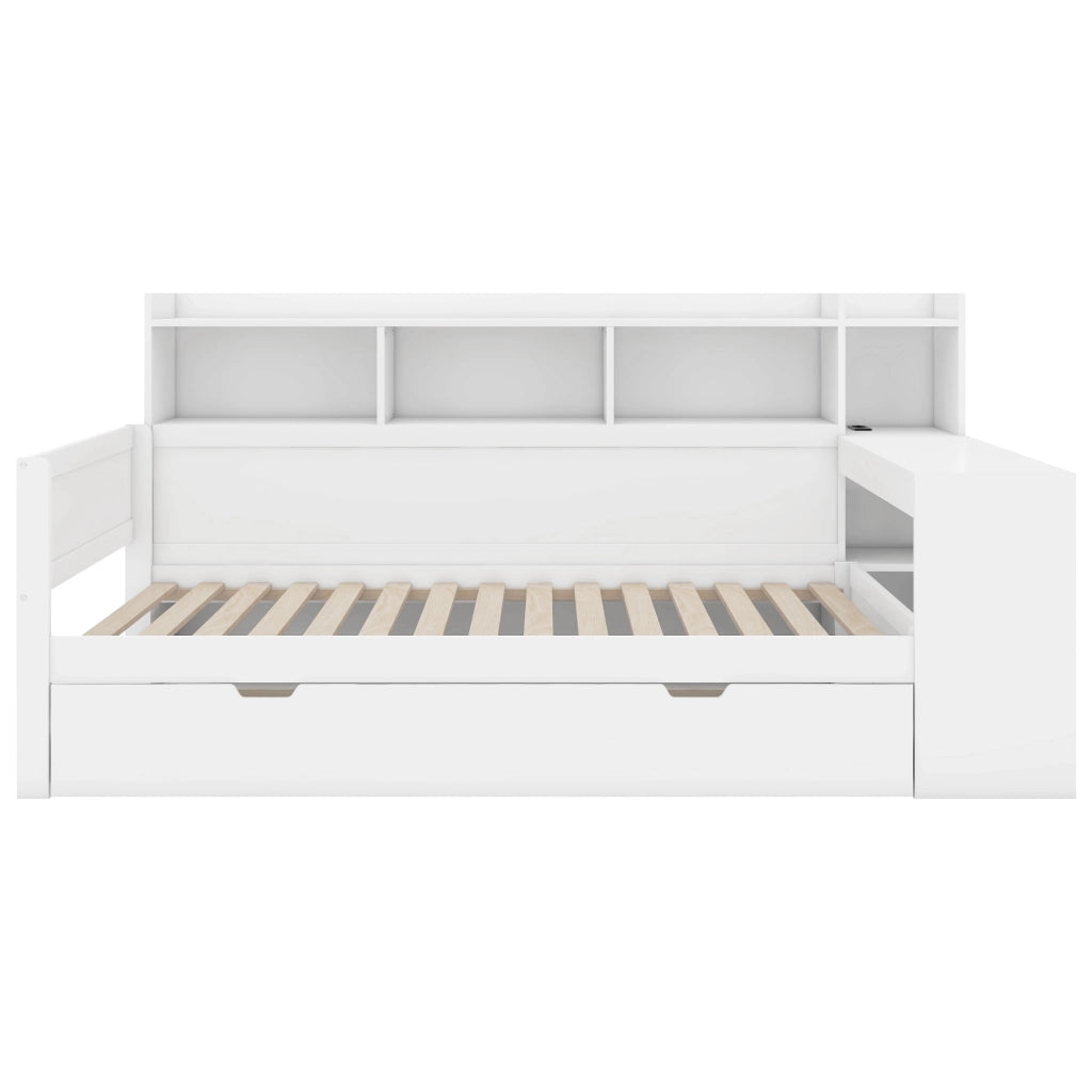 Letto Singolo 90 x 200 cm con USB; prese e 2 cassetti; scrivania in truciolare Bianco