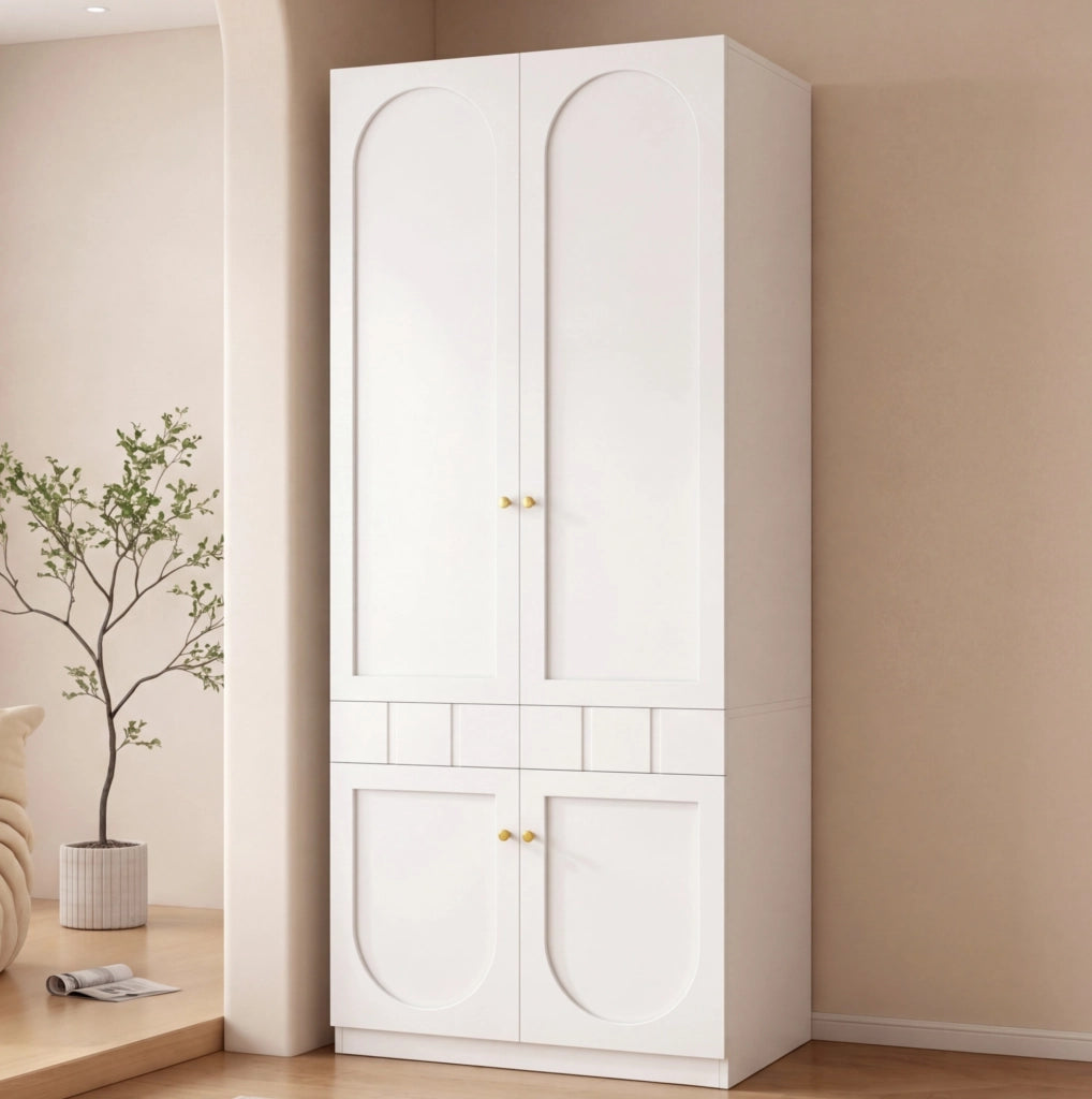 Armadio 2 Ante in Legno 80 x 50 x 200 cm con Cassetti a Pressione Bianco - Ideale come regalo per Halloween e Natale