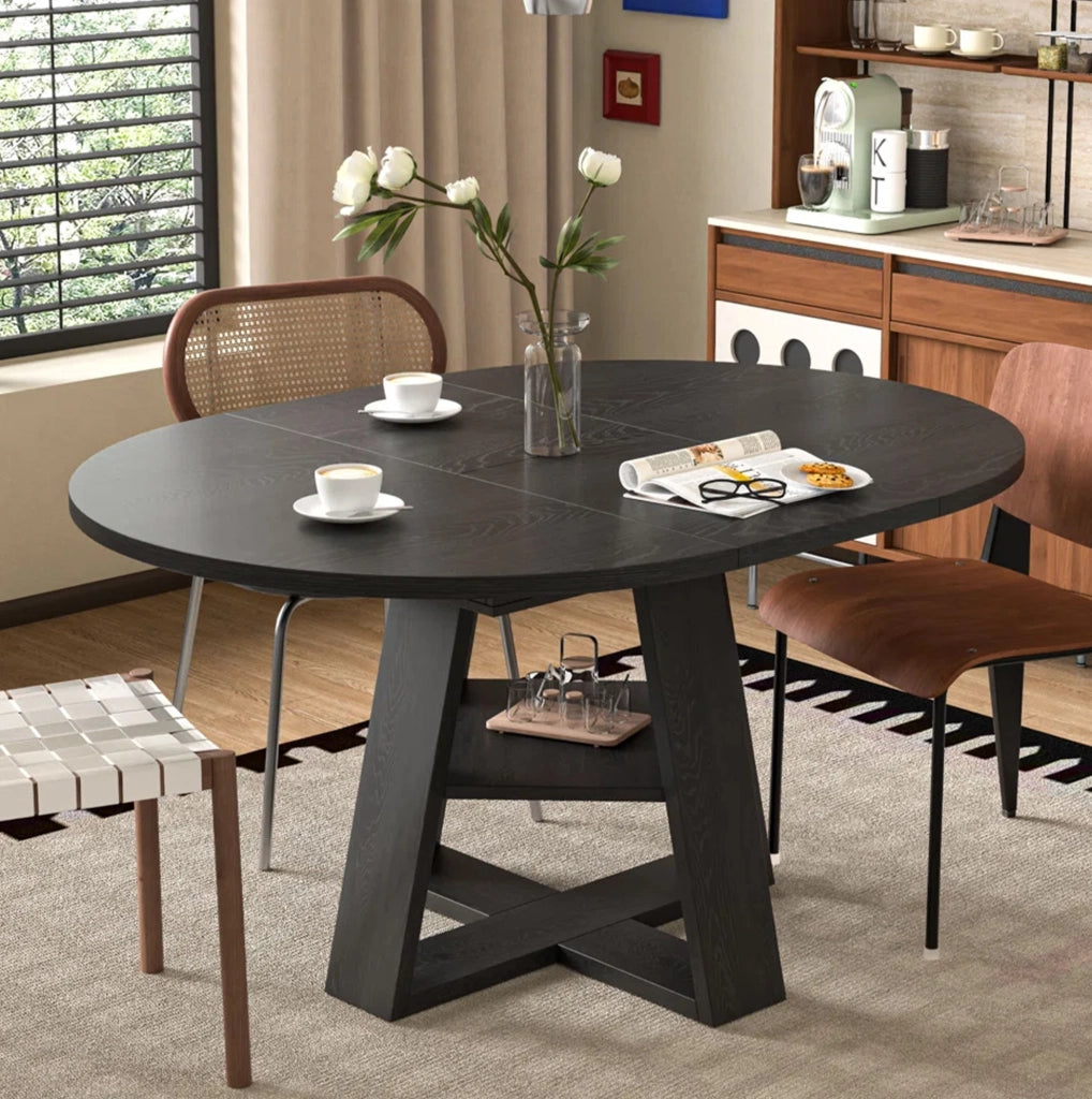 Tavolo da pranzo allungabile 150x110x75 cm in MDF nero con ripiano