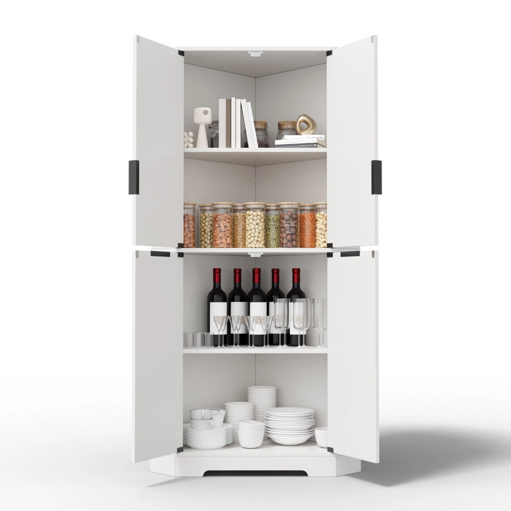 Armadio angolare bianco 60 x 60 x 172 cm in MDF con quattro ante e ripiani regolabili