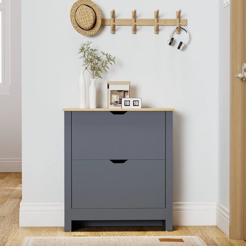 Scarpiera grigio scuro a 2 ribalte per 8-12 paia, 72 x 26 x 80 cm