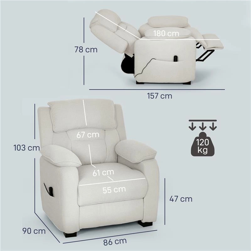 POLTRONA RECLINABILE 150¦ EFFETTO VELLUTO CON POGGIAPIEDI, TELECOMANDO E TASCA LATERALE, 96X90X103 CM, BEIGE