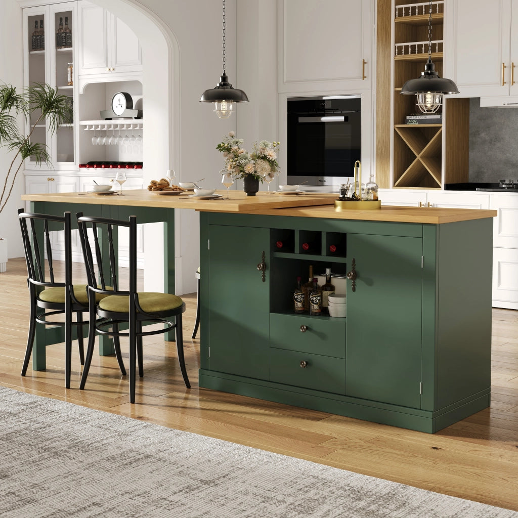 Tavolo allungabile con vani e portabottiglie - per soggiorno e cucina - in MDF - verde