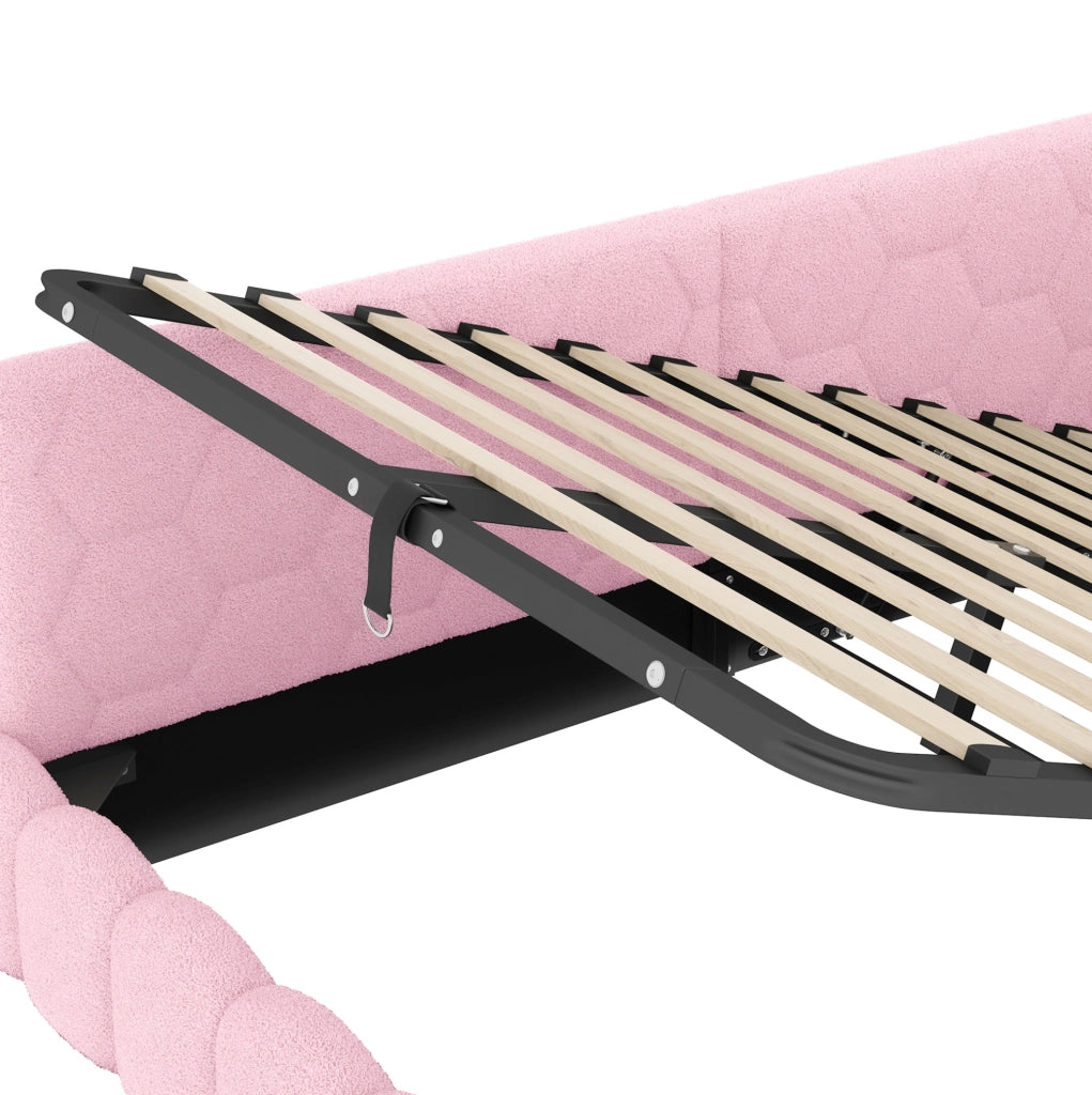 Daybed 140x200 cm rosa con contenitore idraulico, LED, USB e Type-C