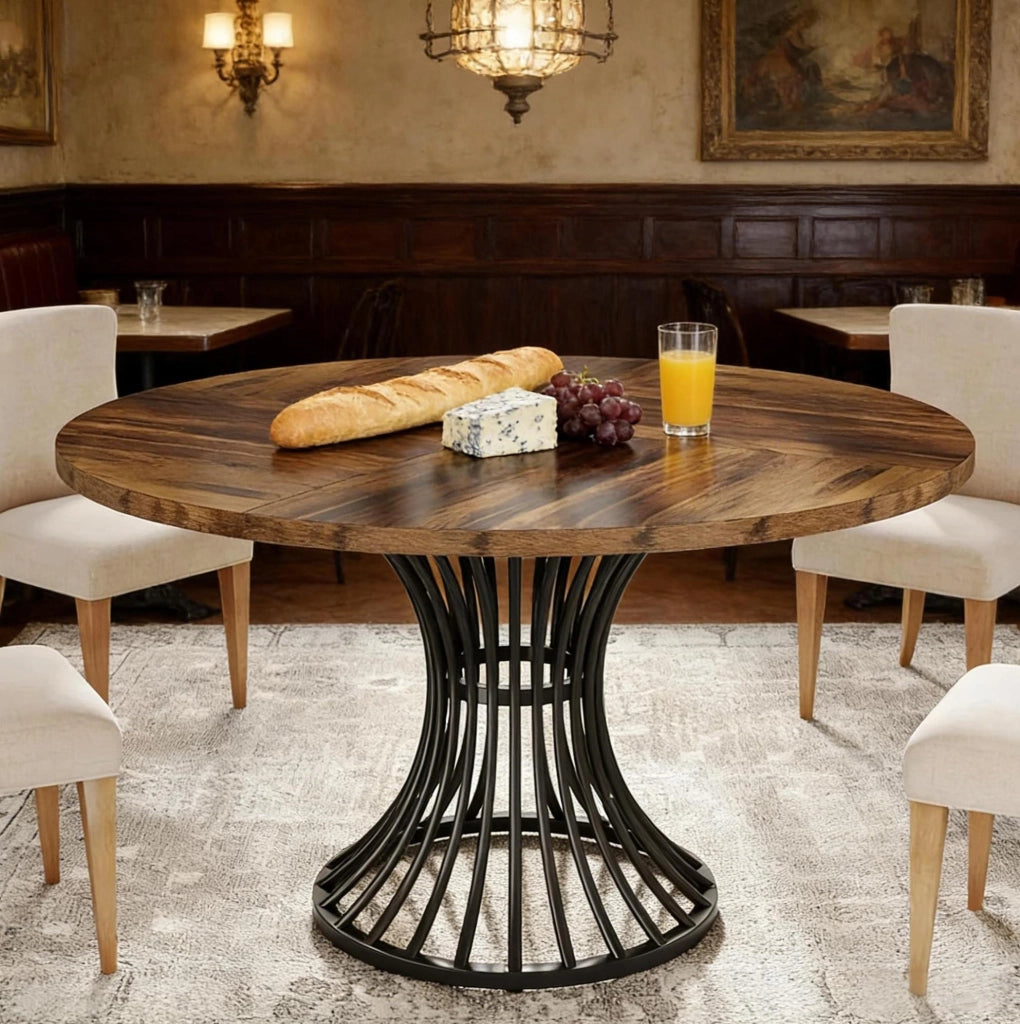 Tavolo da pranzo rotondo 119x119x76 cm MDF nero e marrone rustico per 6 persone