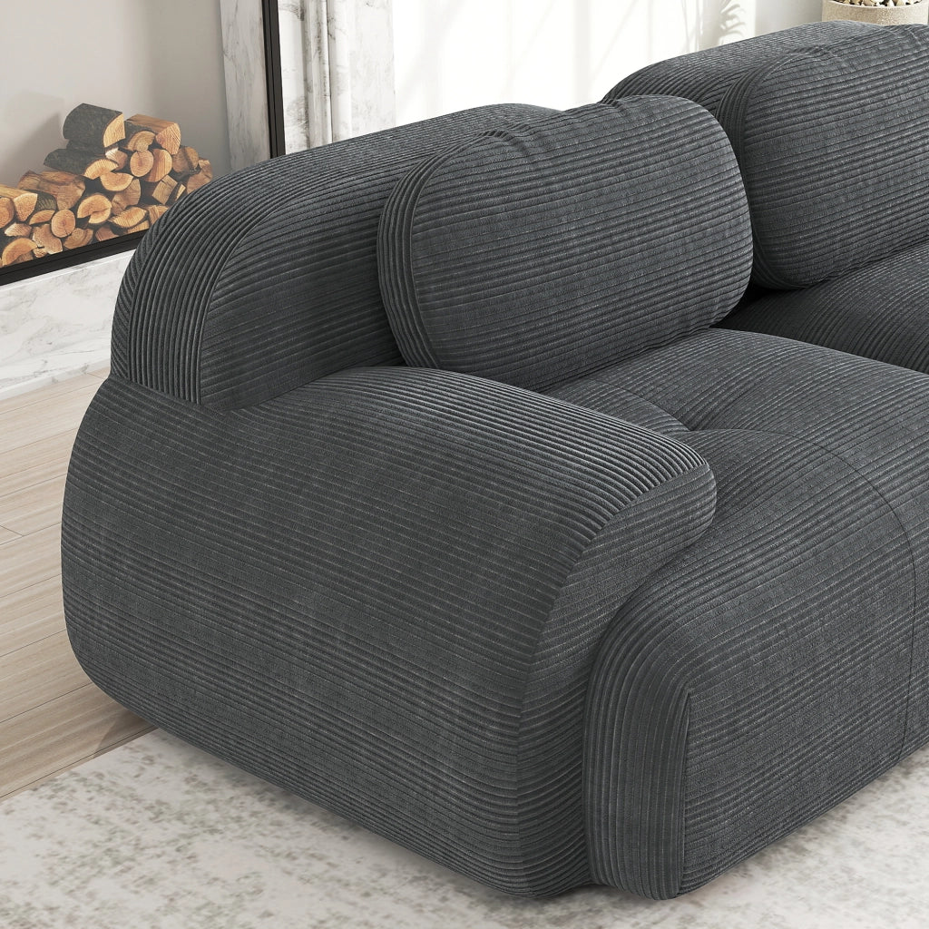 Divano angolare 2 posti - con braccioli ergonomici e base antiscivolo - in velluto a coste grigio