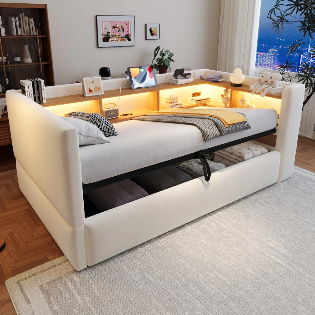 letto imbottito flanella beige 90 x 190 cm
