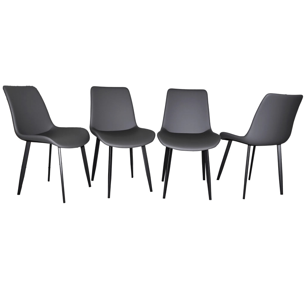 Sedia da Pranzo con Schienale Ergonomico e Seduta Imbottita, Gambe in Acciaio, PU Grigio