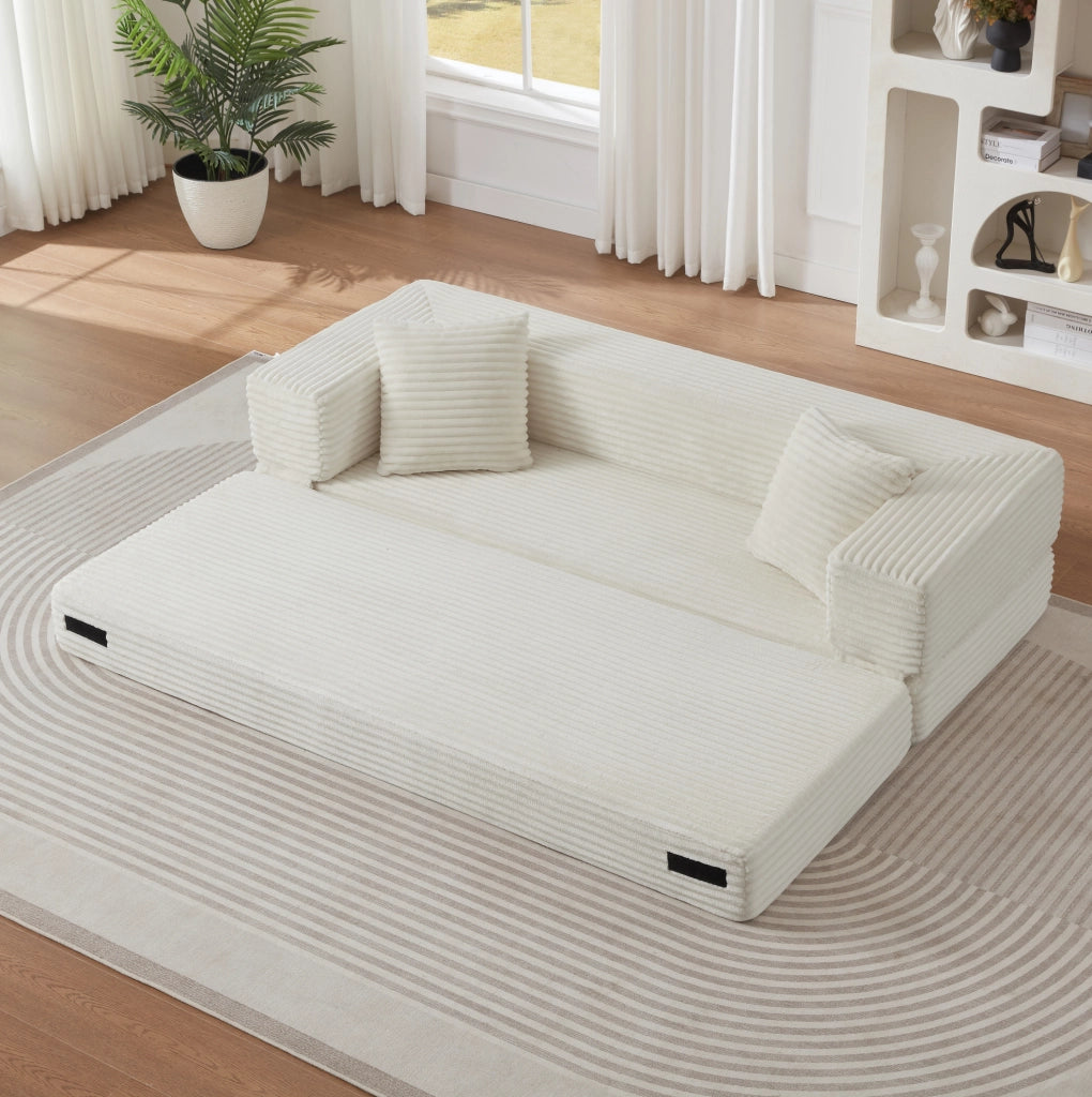 Divano moderno in velluto a coste, design quadrato classico, trasformabile in letto piccolo