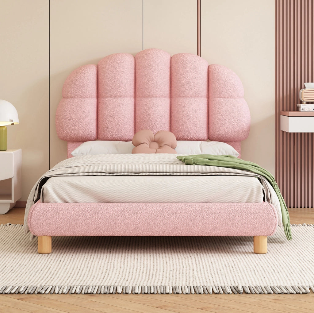 LETTO singolo 90x200 cm imbottito in Bouclé rosa