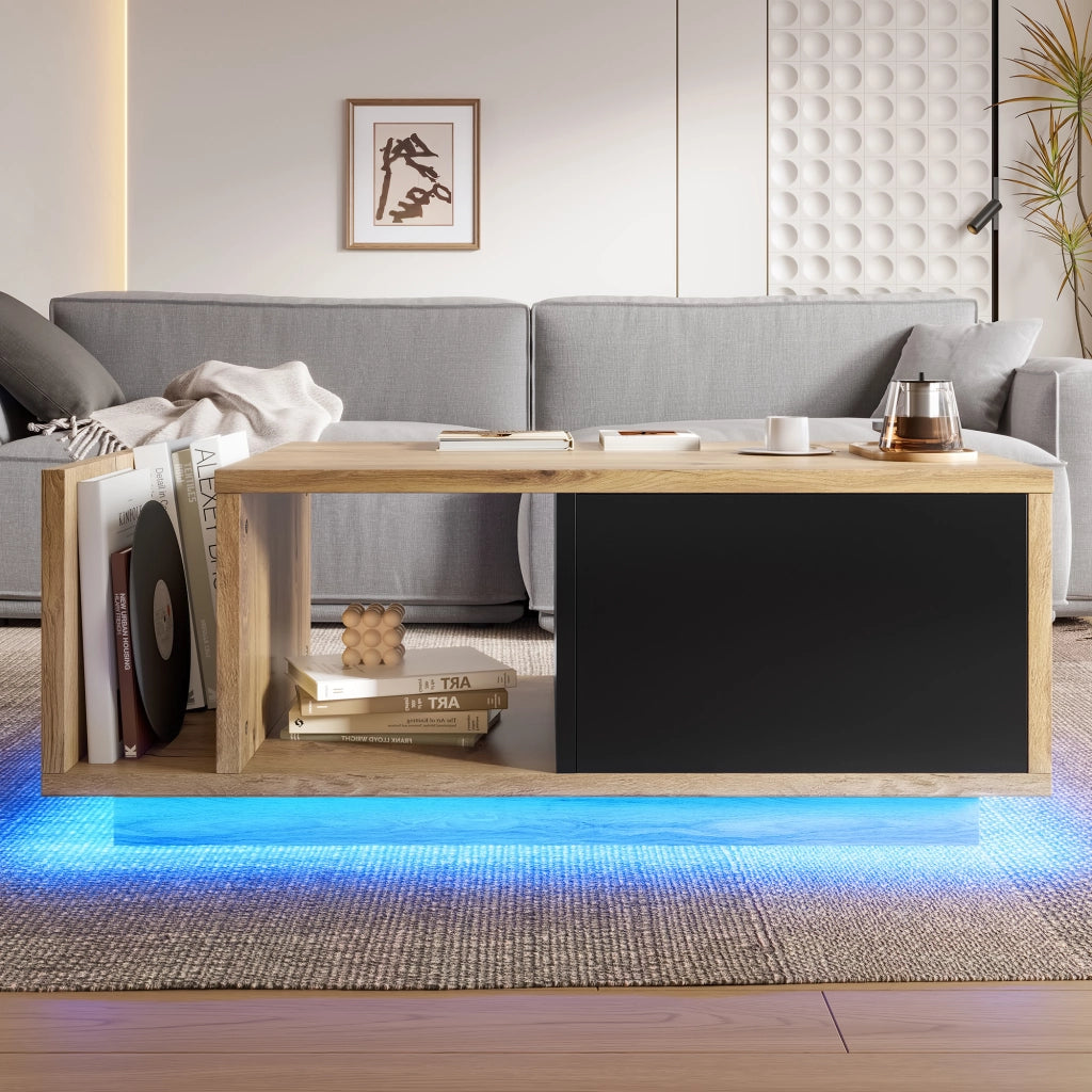 Mobile contenitore multifunzionale con LED in legno ingegnerizzato e metallo naturale 99,5x53x38 cm