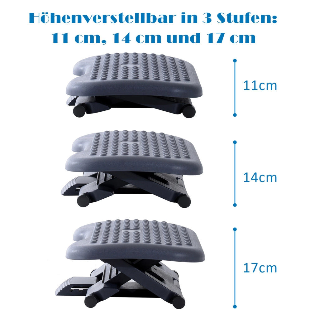 Poggiapiedi da Ufficio Regolabile in Altezza in Plastica Grigio Scuro 46x35 cm