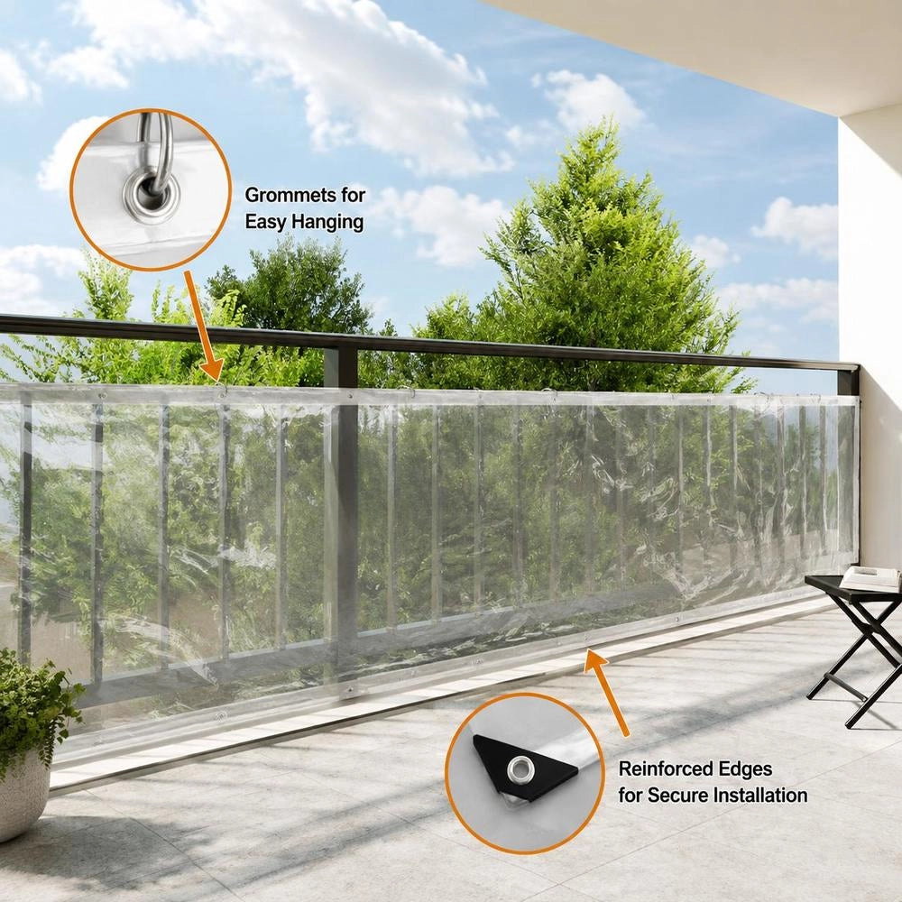 Telo trasparente con occhielli, 1x12 m, in polietilene, lungo e pratico, ideale per coperture esterne, giardino e balcone