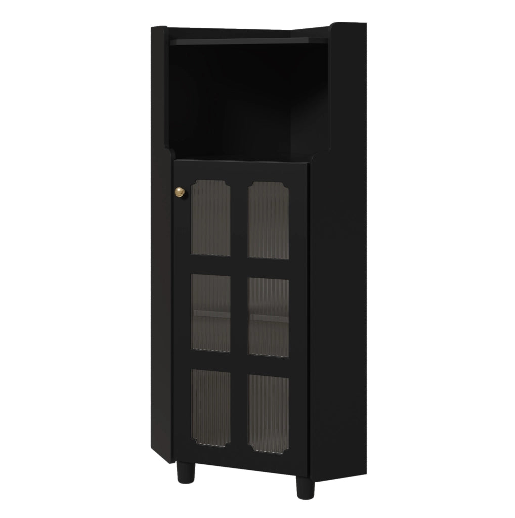 Mobile angolare LED nero in MDF con ante in vetro