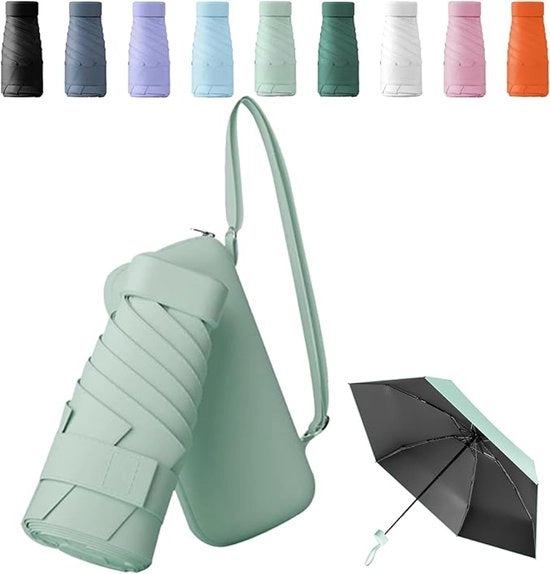Paraplu mini pieghevole con contenitore di stoccaggio, ombrello da tasca, paraplu mini pieghevole, ombrello pieghevole compattabile per adulti, ombrello impermeabile al vento