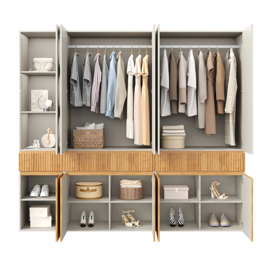 Armadio a 10 ante con 3 cassetti e 2 appendiabiti; 225 x 50 x 200 cm; MDF e truciolare