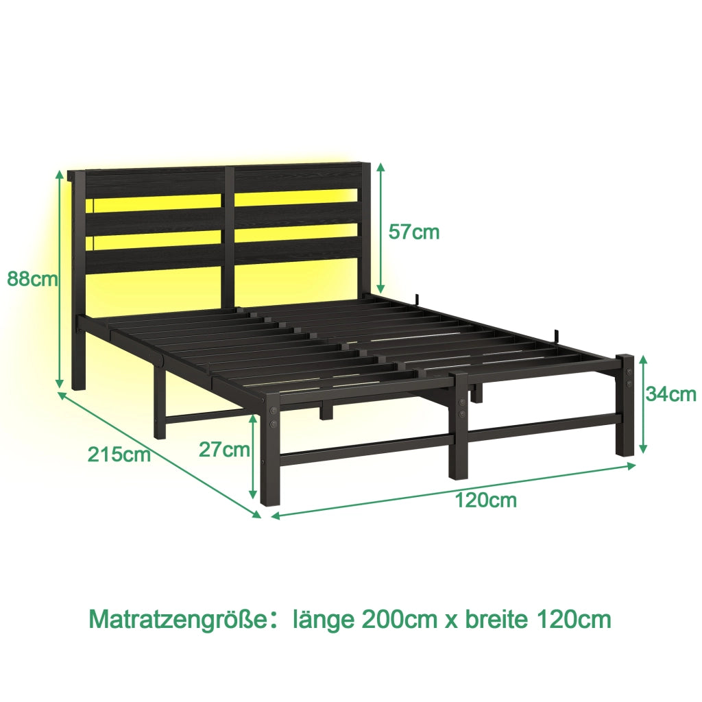 letto in metallo e legno nero 120 x 200 cm
