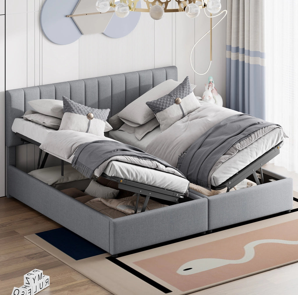 Letto imbottito contenitore 180x200 cm grigio trasformabile